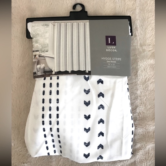 Lush Decor Shower Curtain Navy and White 72” x 72” - Picture 2 of 5